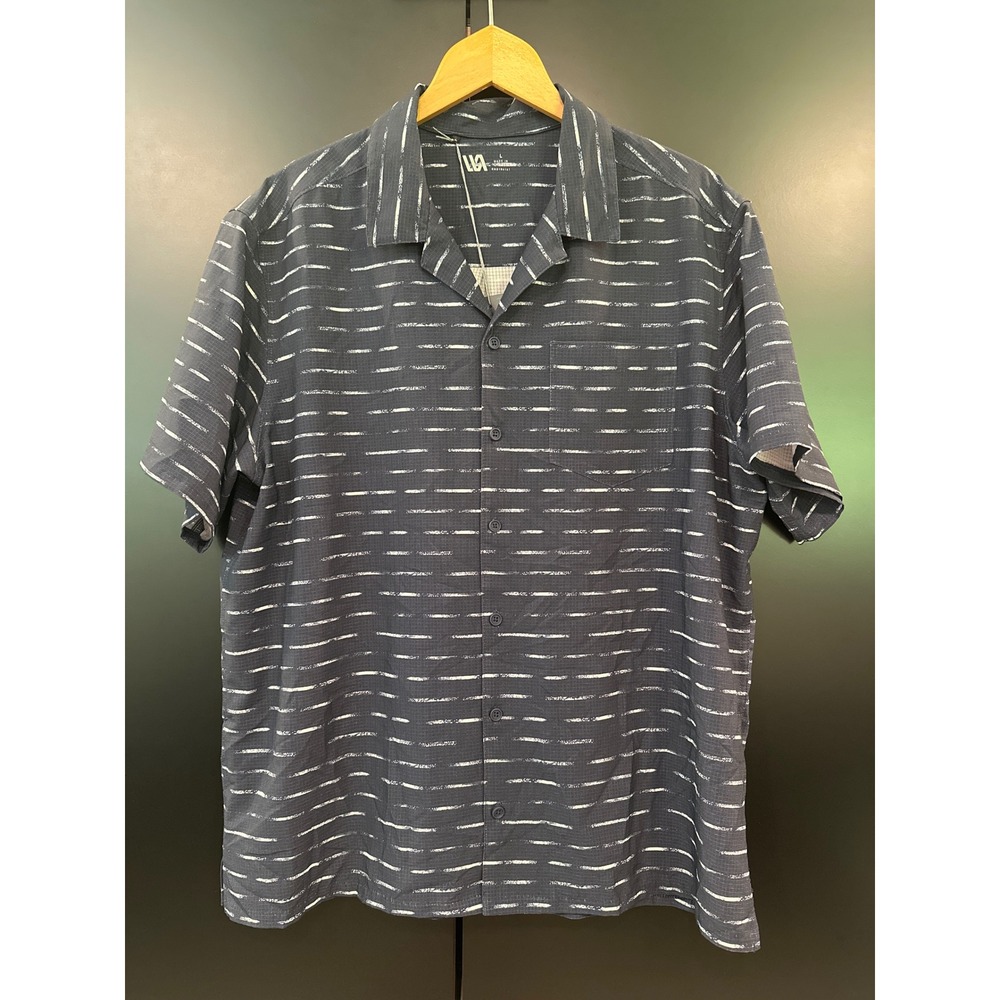 VRST Mens Performance Shirt Navy Sand Washed Stripe Large NWT VRST-S24-HT-LS14